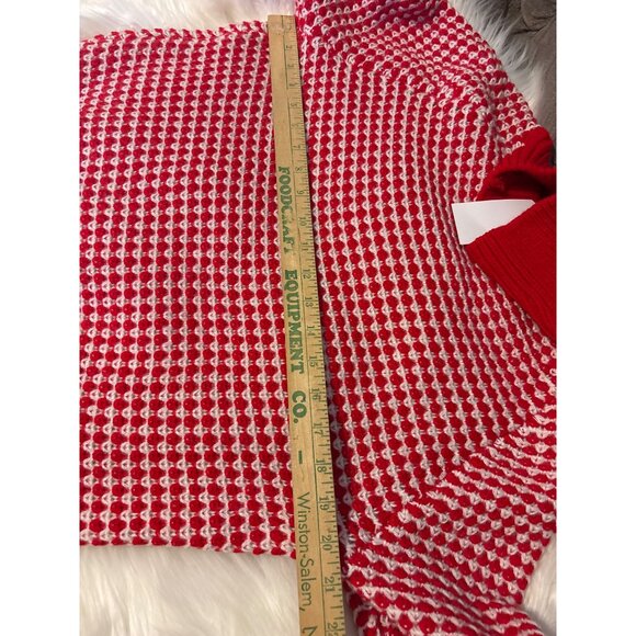 Handcrafted Red & White Knit Sweater With Balloon Sleeves & High Neck M NWT - Picture 4 of 9